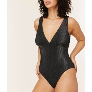 Andie Swim The Augustine Metallic Ribbed One Piece Swimsuit Beach Black Size XL